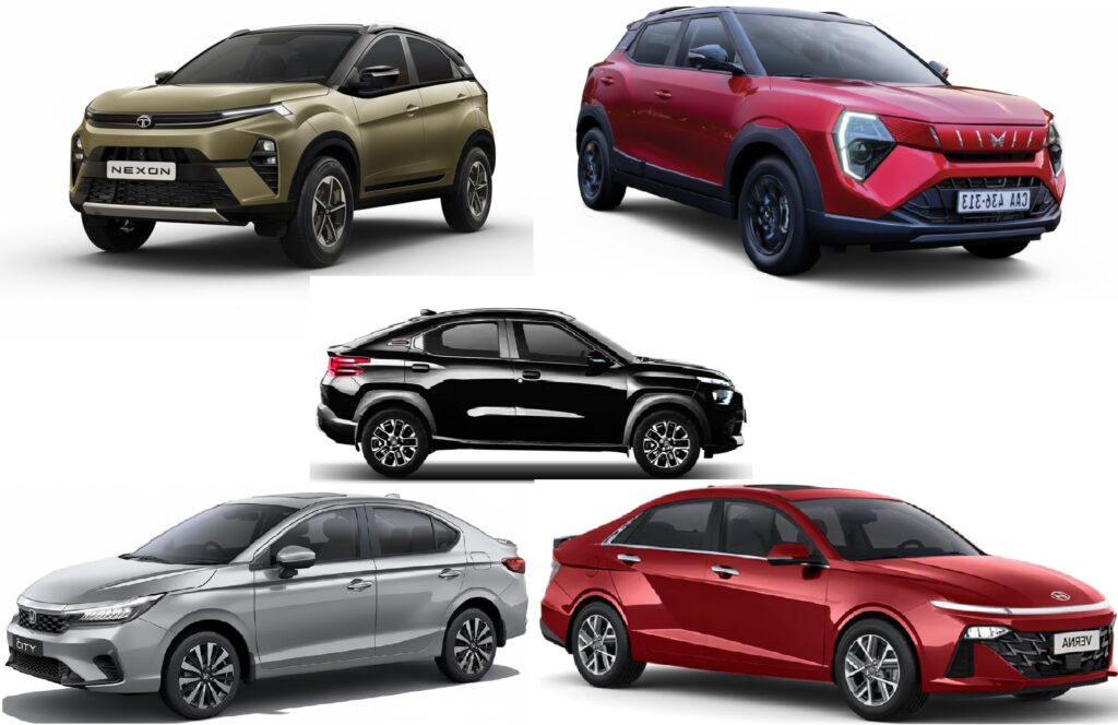 Top 5 Cars Under ₹15 Lakhs in India 2025 – Tata Nexon, Mahindra XUV 3XO, Citroen Basalt-X, Honda City, Hyundai Verna